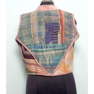 Nouvelle arrivée, veste ethnique pour femmes, veste courte respirante et écologique en coton indien fait main, patchwork multicolore Kantha vintage - Product Image 5