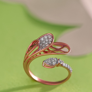 Overlapped Flutter Diamond <b>Ring</b> 14K Rose Gold Pear Cut Diamond Bypass <b>Ring</b> with Full Pave Diamond Shank and Openwork Floral - Product Image 1