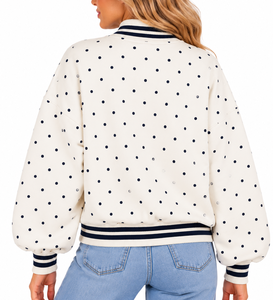 Sweat-shirt pour femme bleu marine à manches bouffantes, avec appliqué lettre, col montant, en polyester/coton, infroissable et respirant - Product Image 2