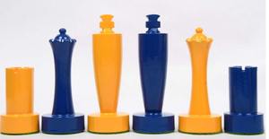 Juego de ajedrez moderno de la serie Berliner, piezas de madera de boj azul y amarillo, Rey de 3.7 pulgadas, a precio económico. - Product Image 2