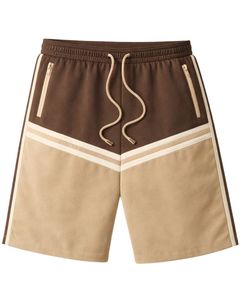 Brown And Khaki Color Block Mens Drawstring Shorts Zipper Pocket Casual Summer Beach <b>Athletic</b> Quick Dry Comfortable Shorts - Product Image 1