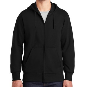 Sudadera con Capucha Negra para Hombre, Cierre de Cremallera, Corte Regular, 100% Algodón Felpa, Informal, Otoño, Manga Larga, Color Sólido, Diseño Tejido - Product Image 1