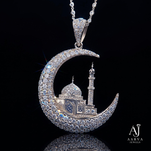 Collar con colgante de mezquita lunar con incrustaciones de circonita cúbica, de latón chapado en oro, con microincrustaciones, regalo de joyería - Product Image 6