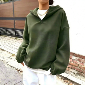 Oversized Green Hooded Half Zip Sweatshirt Unisex Casual Fleece Cotton Autumn Regular Fit Long Sleeve Solid Knitted 2027 - Product Image 1