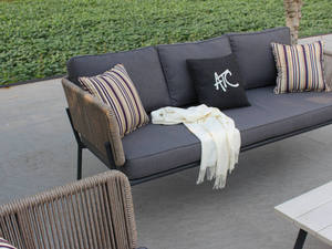 Contemporary <b>Outdoor</b> <b>Rattan</b> <b>Sofa</b> Set with Waterproof Cushions and Coffee Table for Garden Use - Product Image 4