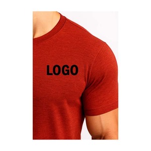 T-shirt en coton rouge à manches courtes et col rond pour homme, coupe ajustée, couleur unie, respirant, design jersey tricoté - Product Image 6