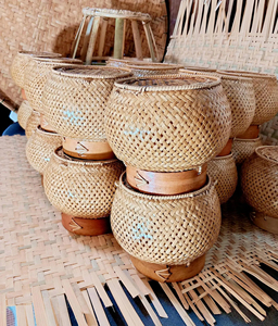 Panier à riz collant en bambou tissé à la main avec couvercle, artisanat thaïlandais traditionnel, stockage alimentaire, fournisseur éco-responsable - Product Image 1