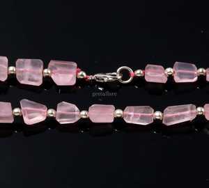 Collar de Cuentas de Cuarzo Rosa Facetado AAA, Joyería Artesanal de Piedras Preciosas de Cuarzo Rosa, Elegante Collar de Piedra de Nacimiento de Mayo - Product Image 3
