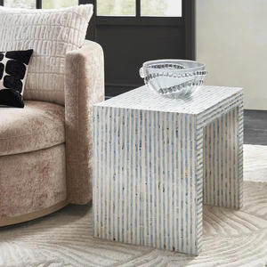 Mesa Auxiliar Cuadrada Contemporánea con Incrustaciones de Conchas Capiz Blancas Rayadas para Sala de Estar, Proveedor Mayorista de Decoración del Hogar - Product Image 3