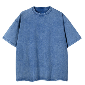 Camiseta de mezclilla de algodón extragrande para hombre, manga corta, cuello redondo, color liso, ajuste holgado informal, estilo lavado. - Product Image 3
