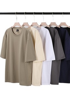 T-shirt en coton uni surdimensionné pour homme, col rond, manches courtes, couleur unie, décontracté, respirant, en jersey tricoté, coupe ample, poids lourd 320g - Product Image 3