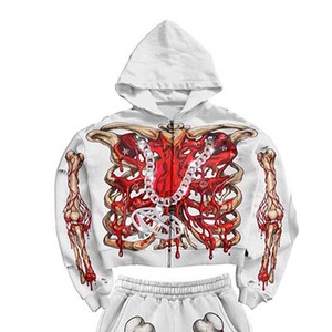 Conjunto de Sudadera con Capucha y Pantalones Transpirables con Estampado de Esqueleto Blanco para Hombre, Estilo Urbano, Felpa Francesa, Atuendo Casual de Invierno, Diseño Digital - Product Image 3