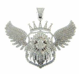 Collier Pendentif Ailes d'Aigle Serties de Diamants, Plaqué Rhodium, Breloque Oiseau Doré, Bijou Couronne Diamantée pour Cadeau - Product Image 3