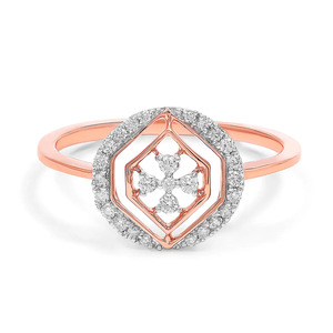 Anillo de Oro Rosa con Halo Floral Geométrico y Diamantes, Estilo Romántico de Compromiso para Mujer - Product Image 3