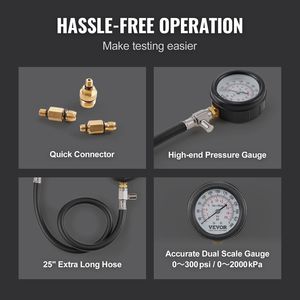ชุดอะแดปเตอร์ทดสอบการบีบอัด9ชิ้นเกจวัดความดันแบบคู่ที่แม่นยำ0-300 PSI ท่อเข้าถึงได้นานเคสสำหรับเครื่องยนต์ยานยนต์ - Product Image 4