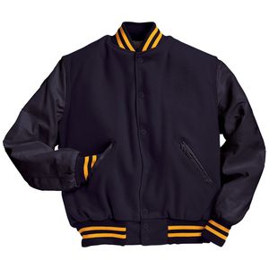 OEM Wool Body Leather Sleeves Stand Collar <b>Waterproof</b> Breathable Black & White Varsity <b>Jacket</b> - Product Image 2