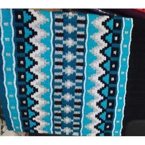 Tapis de selle Western bleu, blanc, noir, vert sarcelle, motif géométrique, en mélange de laine, couverture de cheval profilée avec patch en cuir, pour l'équitation sur sentier (LLT) - Product Image 2