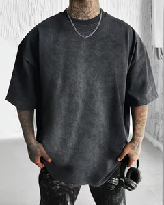 Men's Vintage Washed Short Sleeve T-<b>Shirt</b> - Oversized Loose Fit Distressed <b>Black</b> Retro Round Neck Tee, Suitable for Summer - Product Image 5