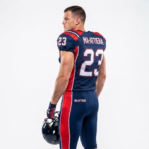 Uniforme de football américain MA-ATTIERA pour hommes, ensemble de maillot et pantalon en polyester respirant, numéro 23, design rouge, bleu et blanc - Product Image 3