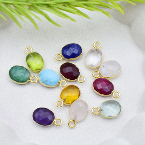 Aquamarine Oval <b>Charm</b> 8x10mm | Faceted Gold Electroplated Pendant | Blue Gemstone Bezel <b>Charm</b> for Jewelry Making Healing - Product Image 6
