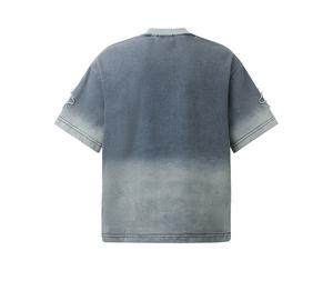 Camiseta de Mezclilla Oversize para Hombre, Manga Corta, Cuello Redondo, Color Degradado, Estilo Urbano, Largo Regular, Patrón Sólido, Tejido de Tela - Product Image 2