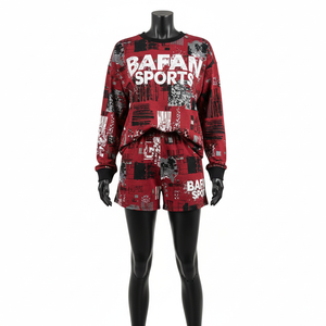 Conjunto de Camiseta y Pantalones Cortos de Felpa Francesa de Algodón y Poliéster para Mujer, con Logotipo Personalizado Serigrafiado, 100% Algodón - Product Image 1