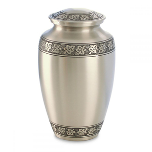 Urna Funeraria de Latón de Alta Calidad, Recipiente Conmemorativo para Cenizas, Urna para Entierro con Grabado Floral, Urna Metálica Azul Plateada - Product Image 2