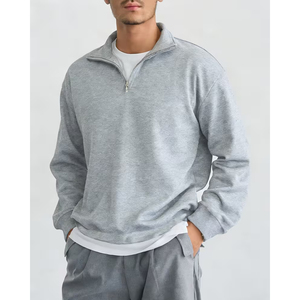 Plain Black Quarter Zip Sweatshirt <b>Men</b> Cotton Fleece Oversized USA Streetwear Fashion Clothing - Product Image 2