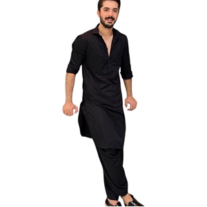 <b>Men's</b> <b>Black</b> Cotton <b>Kurta</b> Set Regular Fit Traditional Casual Wear India Pakistan Style Wrinkle Free <b>Men's</b> Vests & Waistcoat Sets - Product Image 5