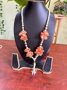 Elegante Juego de Collar de Perlas con Flores Hechas a Mano, Adornos Florales y Borla de Cuentas, Joyería Festiva Tradicional para Bodas - Product Image 3