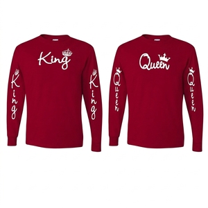 Camisetas de Manga Larga Color Rojo Granate con Logotipo Personalizado Directo de Fábrica, Conjunto de Camisetas a Juego para Parejas Rey y Reina, para Hombre y Mujer - Product Image 1