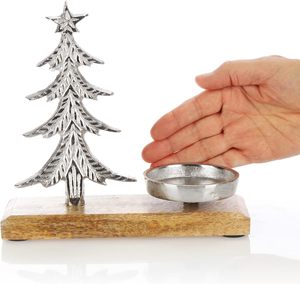 Porte-bougie de Noël en métal léger et apaisant avec base en bois, hauteur 18 cm, décoration traditionnelle pour utilisation sur table intérieure - Product Image 4