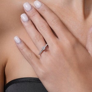Drop Halo Luxury Engagement <b>Ring</b> with Moissannite in Micro Pave Setting <b>925</b> <b>Silver</b> Women's - Product Image 3