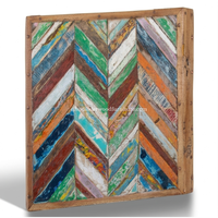 Décoration murale en mosaïque DIVADI, en bois de bateau recyclé, style Art déco nautique, forme carrée, épaisseur 5 cm, motif flèche