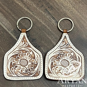 Porte-clés en cuir véritable personnalisé de luxe, fait main et gravé, nouveau motif floral, vente en gros, porte-clés de sac ou de voiture fait main, cadeau - Product Image 1