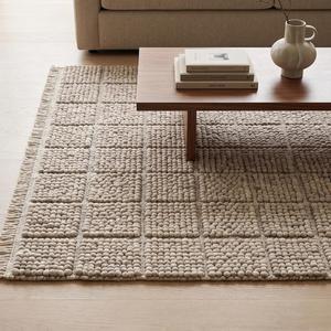 Tapis élégant en laine beige crème tissé à la main, couleur unie, antidérapant, à poils moyens, avec franges, pour décoration moderne de la maison - Product Image 4
