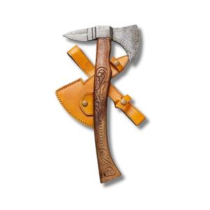 Hacha de Acero de Damasco Forjada a Mano de Alta Calidad Personalizable con Mango de Madera y Funda de Cuero, Hoja Industrial Personalizada - Product Image 1