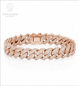 Premium iced out Cuban link bracelet solid 18K rose <b>gold</b> <b>set</b> lab grown diamonds bold design secure box clasp timeless - Product Image 2