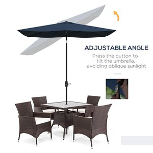 Ombrellone da Giardino e Spiaggia Rettangolare Blu in Poliestere 6.6x10ft con Manovella e Inclinazione, Raggio 2.7m per Uso in Cortile - Product Image 4