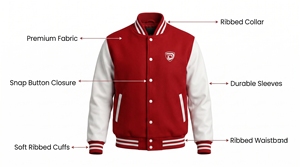 Chaqueta Varsity Roja para Hombre con Mangas Blancas, Cierre de Botones Frontales, Estilo Preppy, Ropa de Abrigo para Otoño - Product Image 5