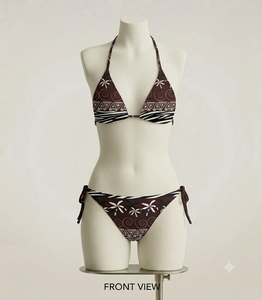 Conjunto de Bikini Halter para Mujer, Sujetador Triangular, Braguita con Lazos Laterales, Estampado Animal, Secado Rápido, Cordón Ajustable, Elástico, 100% Poliéster, Traje de Baño - Product Image 2