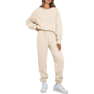 Ensemble sweat à capuche et jogging pour femme avec logo personnalisé, en molleton épais, tenue décontractée pour la maison, en tissu mélange de coton doux - Product Image 1