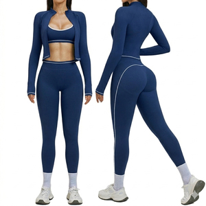 Wholesale Custom Fitness Wear Yoga Sets Gym <b>Workout</b> Clothes Athletic Suits Sports Bra <b>Jacket</b> High Waist Leggings Set for Women - Product Image 4