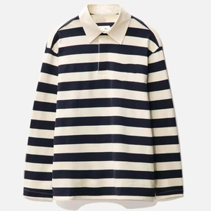 เสื้อโปโลแขนยาวผ้าวูลสำหรับผู้ชายเสื้อถักแบบสวมหัวเสื้อโปโลถักลายทางโลโก้ออกแบบได้ตามต้องการ - Product Image 1