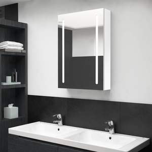 Gabinete de Baño de MDF Blanco Brillante con Espejo LED y Acabado de Melamina - Product Image 1