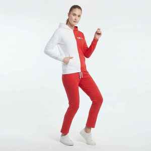 Conjunto Deportivo de Felpa con Capucha para Mujer Hawk Rye, Diseño Color Block Rojo y Blanco, Largo, Informal, de 2 Piezas y Manga Larga - Product Image 5