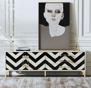 Wholesale Modern Farmhouse Eco-Friendly Camel Bone Inlay Wood Furniture 1 <b>Drawer</b> <b>2</b>-Door <b>Chest</b> Blue White Pattern for Living Room - Product Image 6