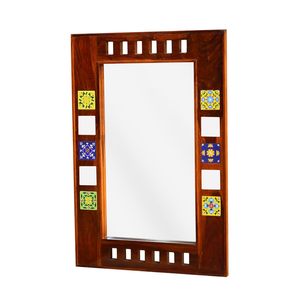 Sheesham Wood Wall <b>Mirror</b> Ceramic <b>Tile</b> Inlay Framed Rectangular Decorative <b>Mirror</b> Handcrafted Home Decor - Product Image 2