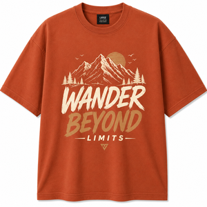 Camiseta de Manga Corta para Hombre Wander Beyond Limits, Color Naranja Óxido, Cuello Redondo, Corte Regular, 100% Algodón, Diseño Estampado en la Parte Delantera - Product Image 1