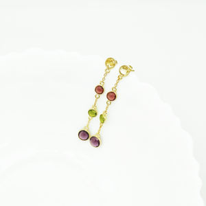 Vente en gros de boucles d'oreilles pendantes en or plaqué 18 carats avec plusieurs pierres précieuses rondes |   Boucles d'oreilles pendantes en pierres colorées |   Bijoux de mode - Product Image 3